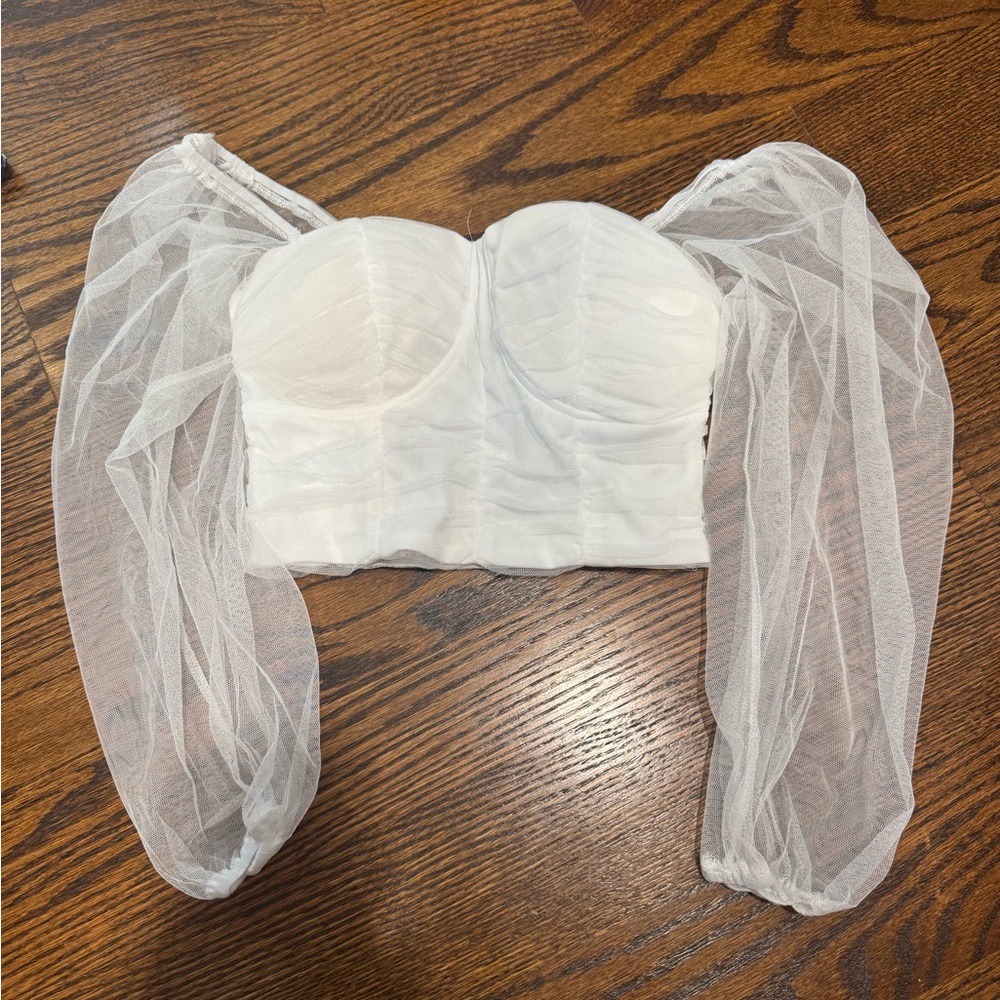 Elegant White Mesh Sleeve Bustier Top